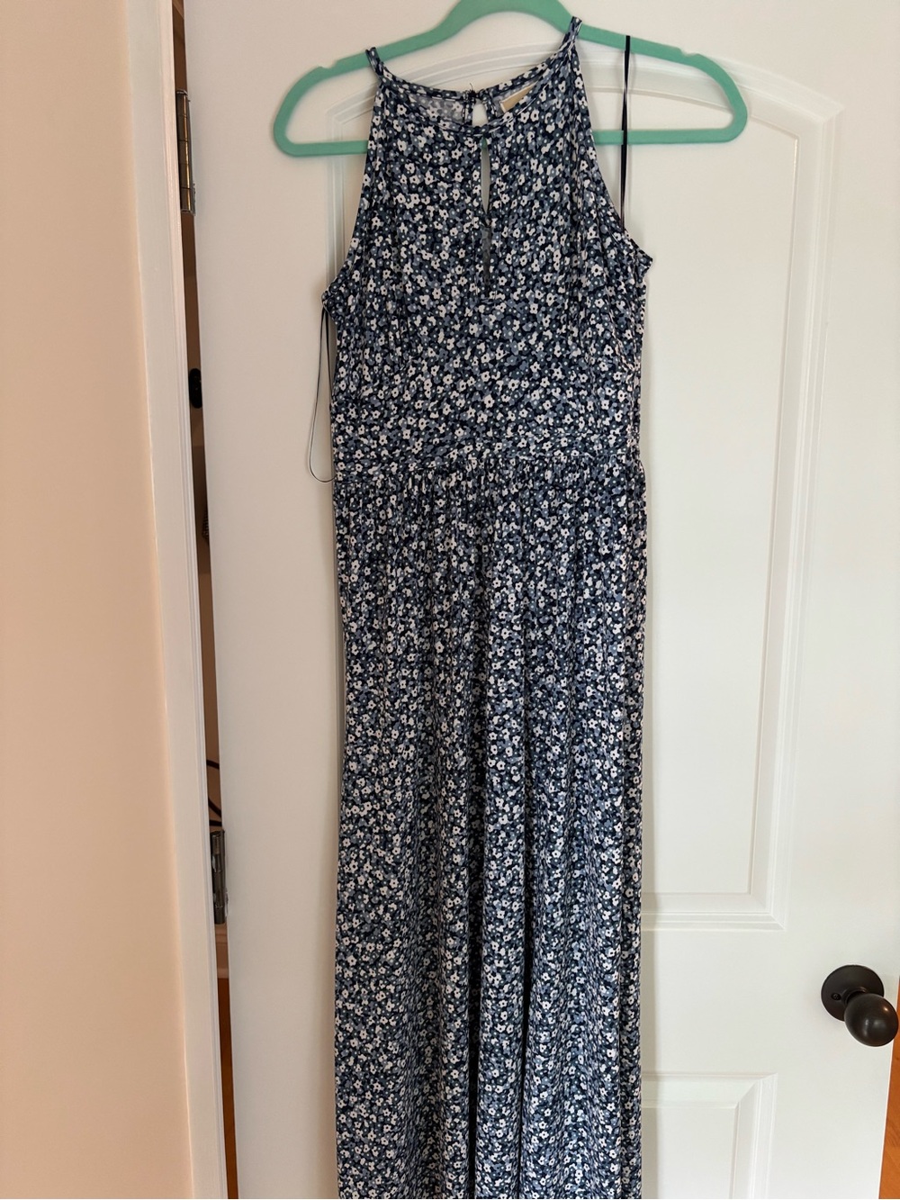 Michael Kors Navy and White Floral Halter Maxi Dress